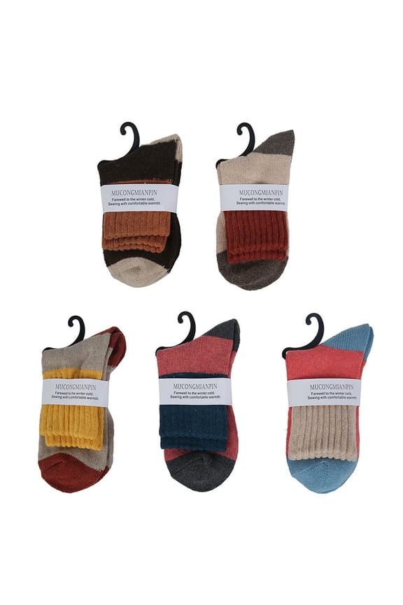 5 Pairs Women Thick Winter Socks Warm Wool Christmas Nordic Novelty Ladies Sock