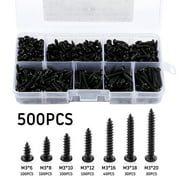 ODOMY 500 PCS M3 Black Self Drilling Screws, Round Head Self-tapping Screws for Soft Wood Metal, with Plastic Box