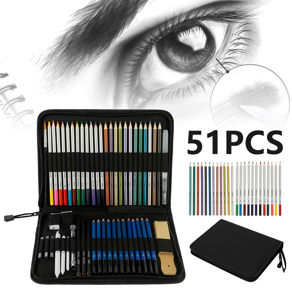 H & B 51 PCS Drawing and Art Pencil Supply Kit, Complete Artist Kit,  Including Graphite Pencils,Metallic Pencils, Water Soluble Pencils for Kids  Adult