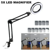 ODOMY 5X Magnifier Lens with Adjustable Swivel Arm Clamp Desk Light Magnifying Glass Desk Lamp with Clamp