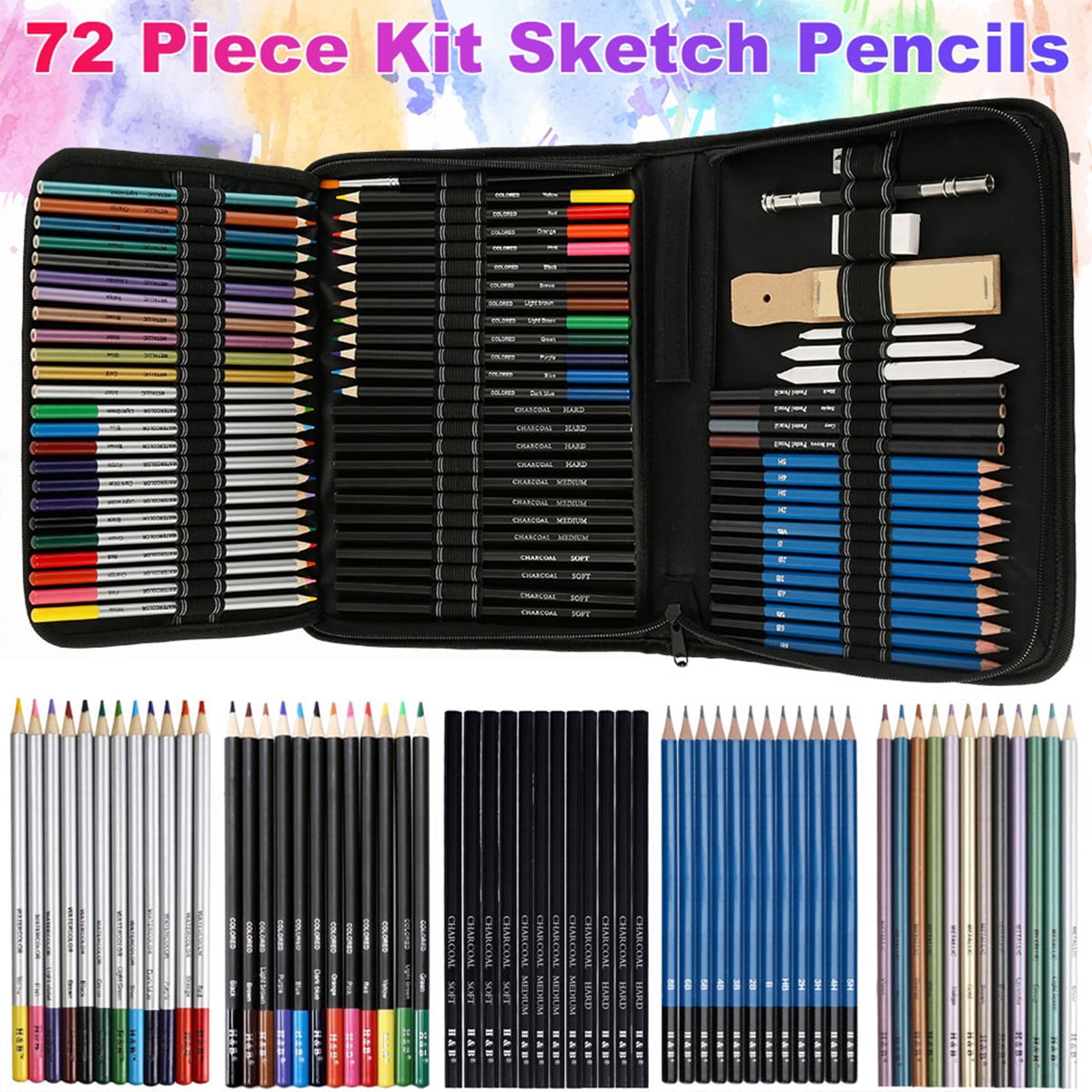 55-Piece Colored Pencils Set, Drawing Pencils and Sketching Kit