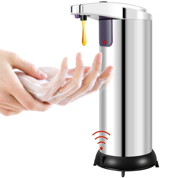 ODOMY Automatic Soap Dispenser,Battery Powered 3 Adjustable Dispensing Volume Soap Dispenser, Equipped Motion Sensor,Waterproof Base Suitable for Bathroom Kitchen Hotel and School