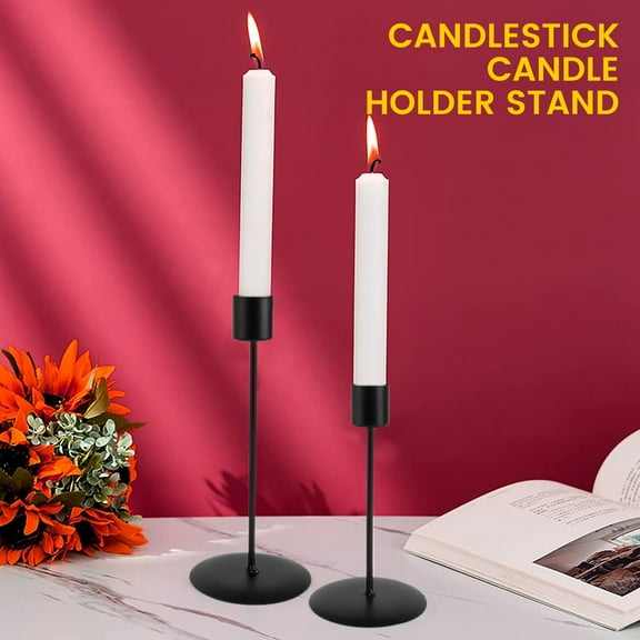 ODOMY Candle Stick Holders Set of 2, Metal Taper Black Candle Stands Set Modern Elegant Decorative for Dinning Fireplace Wedding Party