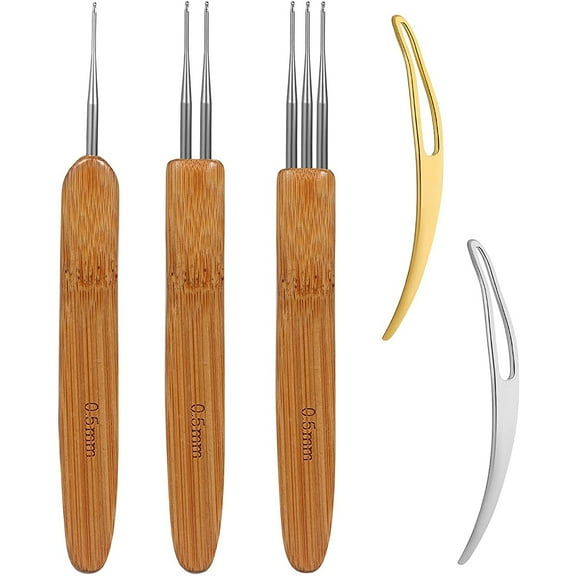 ODOMY Dreadlock Crochet Hook Tool Kit,5Pcs Dreadlock Weaving Crochet Hook for Hair Braid Craft Include 1/ 2/ 3 hooks (0.5mm) and hair locking tools