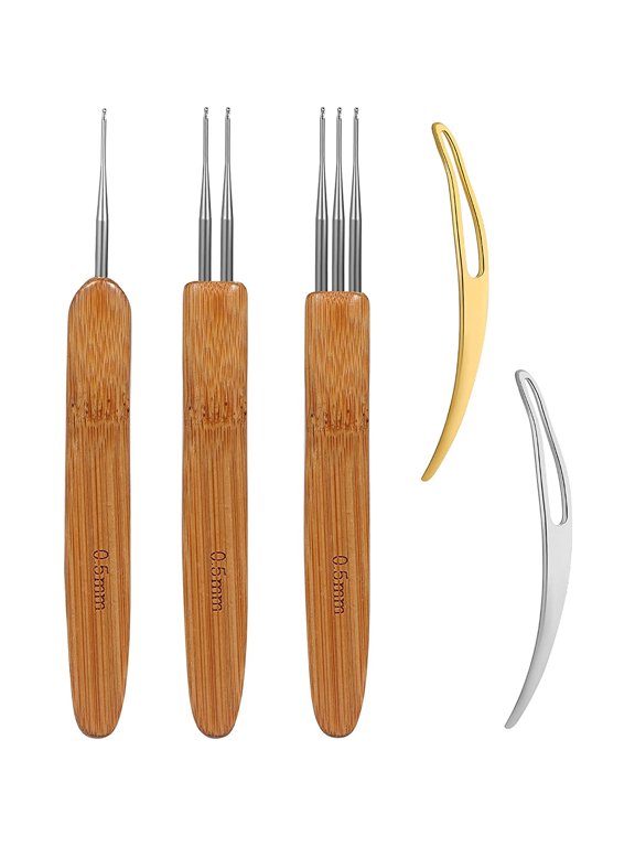 Dreadlock Crochet Hook Tool Kit,5Pcs Dreadlock Weaving Crochet Hook for Hair Braid Craft Include 1/ 2/ 3 hooks (0.5mm) and hair locking tools