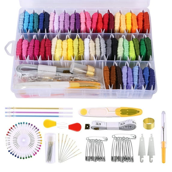 ODOMY Embroidery Floss Set Cross Stitch Friendship Bracelets Thread with Floss Bins and Cross Stitch Tool Transparent Box for Storage