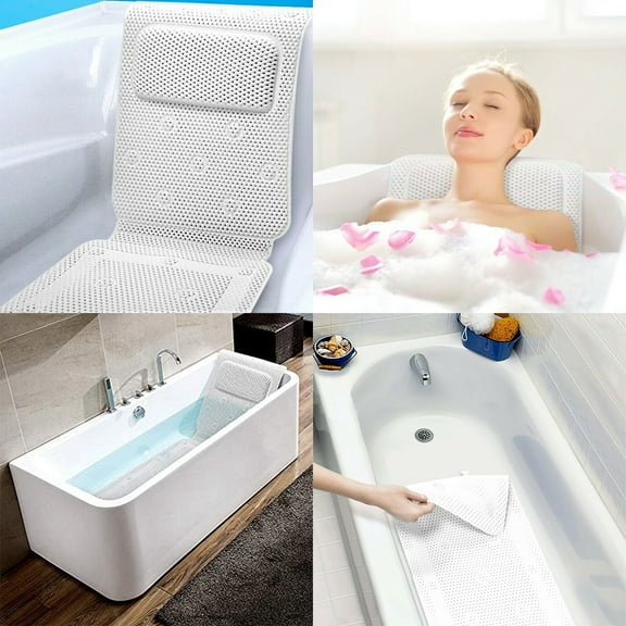 ODOMY Full Body Bath Cushion,Non-Slip Relax Washable Full Body Bath Mat with Pillow and 30 Suction Cup for Bathtub