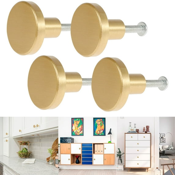 ODOMY Gold Brass Pulls Drawer Knobs Handles Round Cupboard Cabinet Door Kitchen