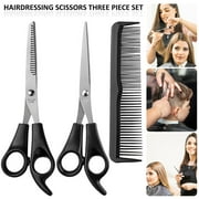 ODOMY Hair Cutting Scissors Set 3Pcs Multi-Purpose Haircut Scissors Kit with Thinning Scissor Flat Scissor Comb Reusable Stainless Steel Scissors Set for Barber Salon Home