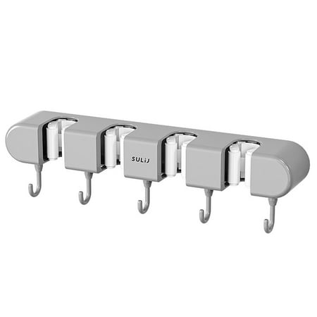 QUZHENJ Broom Mop Holder with Hooks Wall Mounted Broom Storage Rack No Drilling Self-Adhesive Mop Broom Organizer Mop Holder Hanger for Bathroom Office Kitchen Closet Garage