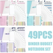 ODOMY Multifunctional A6 Budget Binder Notepad,PU Replaceable Notebook with 12 Clear Zip Pockets and 12 Budget Sheets for Personal Planning of Budget Saving