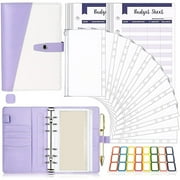 ODOMY Multifunctional A6 Budget Binder Notepad,PU Replaceable Notebook with 12 Clear Zip Pockets and 12 Budget Sheets for Personal Planning of Budget Saving