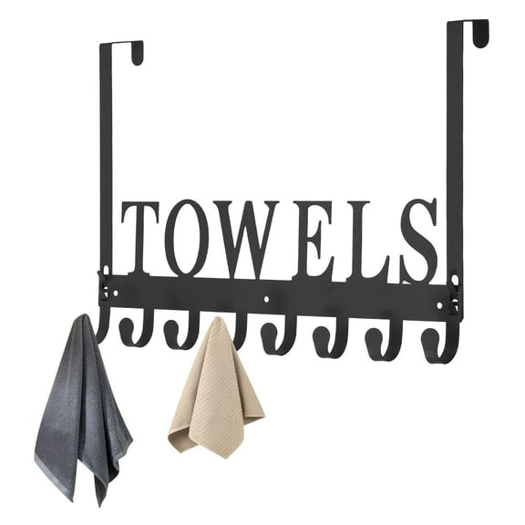 Lzvxtym Over The Door Hooks-Heavy Duty Towel Rack with 8 Hooks for Bedroom,Bathroom,Kitchen-Holds Towels,Bags,Coats,Hats-Black
