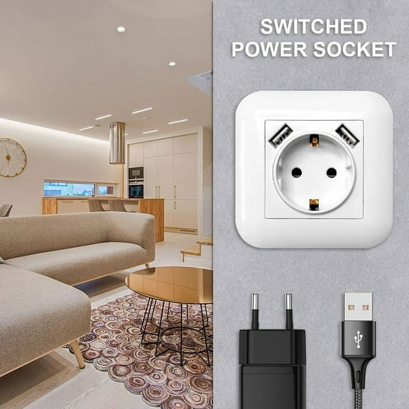 ODOMY Socket with 2 X USB Connection Pure White Suitable for Standard Flush Mount Sockets Wall Socket for Smart Phone Tablet MP3