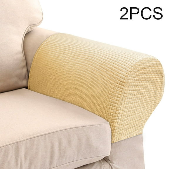 ODOMY Spandex Waterproof Sofa Arm Covers Beige Stretch Arm Caps for Armchairs Non Slip Pair of Furniture Protector