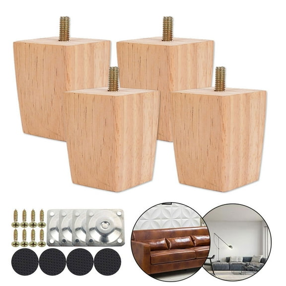ODOMY Square Solid Replacement Furniture Feet Legs Wood Sofa Couch Chair Ottoman Loveseat Coffee Table Cabinet Furniture Wood Legs(Set of 4)