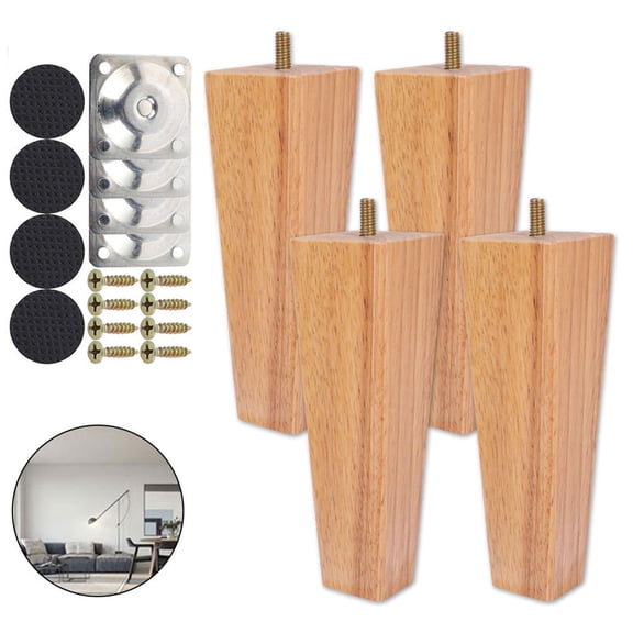 ODOMY Square Solid Replacement Furniture Feet Legs Wood Sofa Couch Chair Ottoman Loveseat Coffee Table Cabinet Furniture Wood Legs(Set of 4)