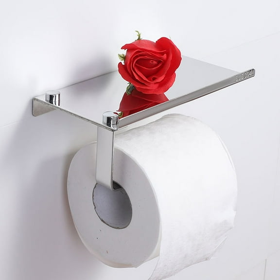 ODOMY Toilet Paper Roll Holder with Shelf Wall Mounted Stainless Steel Bathroom Tissue Roller Holder Rustproof Waterproof