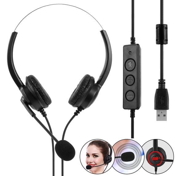 ODOMY USB Microphone Comfort-fit Headphone, Call Center Headset for Office and Laptop Computers