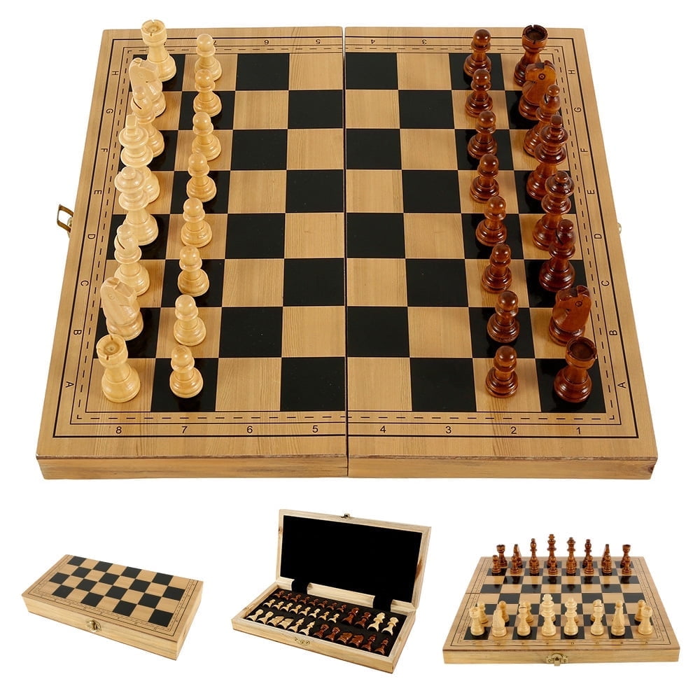 ODOMY Upgraded Chess Folding Wooden Chess Set with Storage Slots