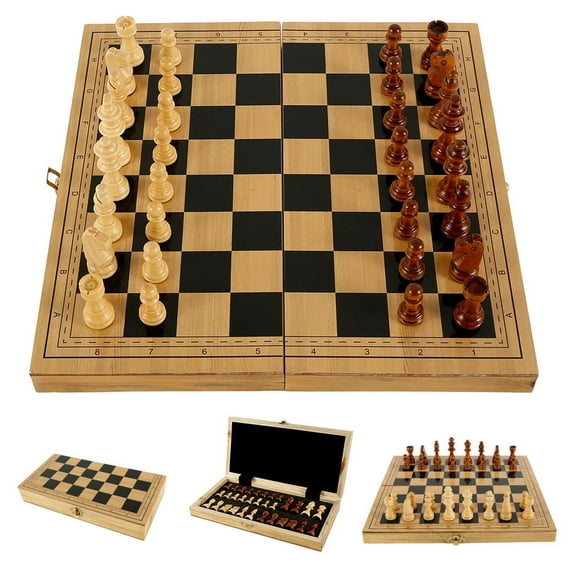 ODOMY Upgraded Chess Folding Wooden Chess Set with Storage Slots