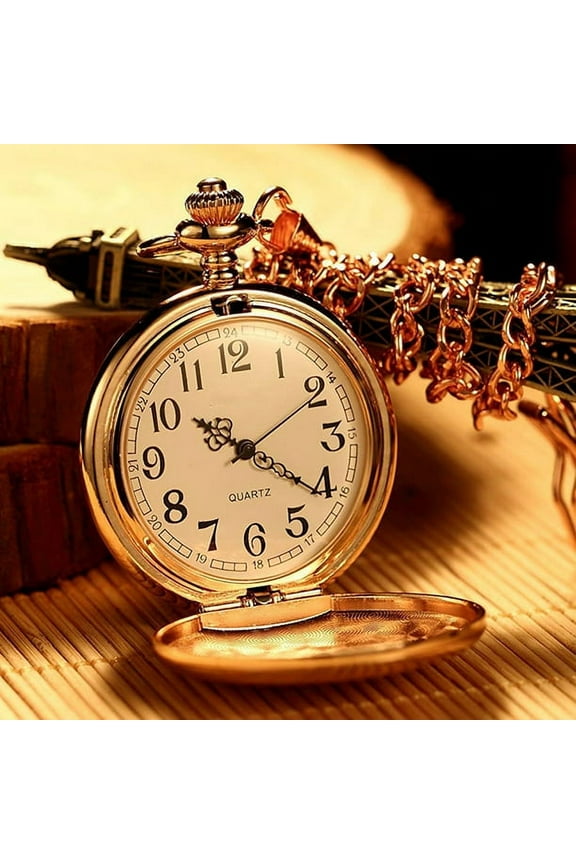 Vintage Pocket Watch Quartz Pocket Watch with Chain Classic Mechanical Movement Pocketwatch Smooth Silver Steel Men Watch Hand Winding Pocket Watch for Men Women Christmas Gift