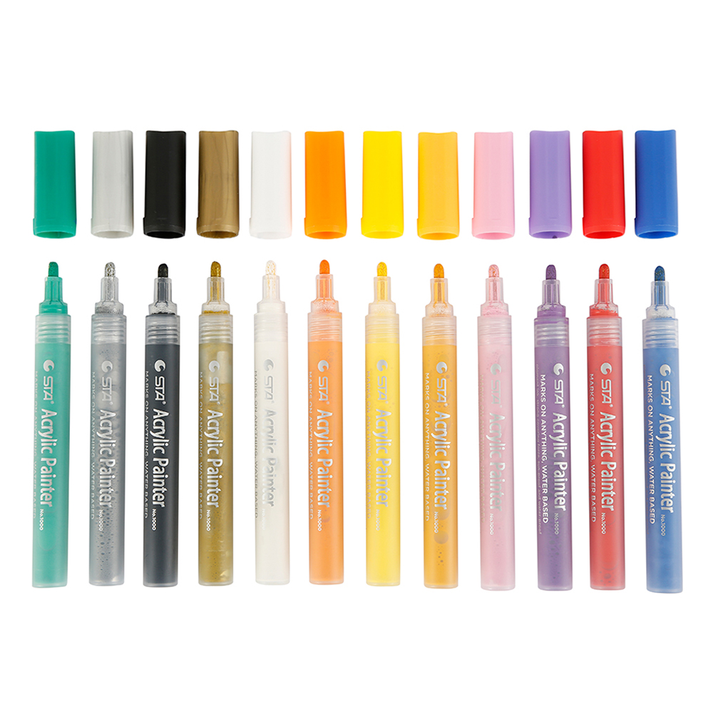 ODOMY Washable Acrylic Paint Marker Pens Set Bright Neon and Metallic  Colors 12 Colors-Pack