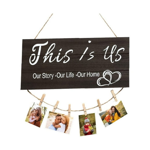 ODOMY Wooden Picture Frame with Clips,13.5x5.5inch Photo Display Case Hanging Rustic Wall Mounting Frame Wall Hanging for Living Room Bedroom Home Decor