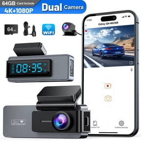 ODREY Dash Cam Front and Rear, 4K+1080P WDR Dash Camera for Cars, 4K Single Front Built-in WiFi Car Camera with G-Sensor, Super Night Vision, 64GB Card, Loop Recording, Parking Mode