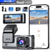 ODREY Dash Cam Front and Rear, 4K+2.5K 5G WiFi & WDR Dash Camera for Car with 64GB Card dashcam, G-Sensor, Super Night Vision, Loop Recording, Parking Mode