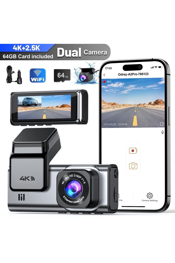 Dash Cam Front and Rear, 4K+2.5K 5G WiFi & WDR Dash Camera for Car with 64GB Card dashcam, G-Sensor, Super Night Vision, Loop Recording, Parking Mode