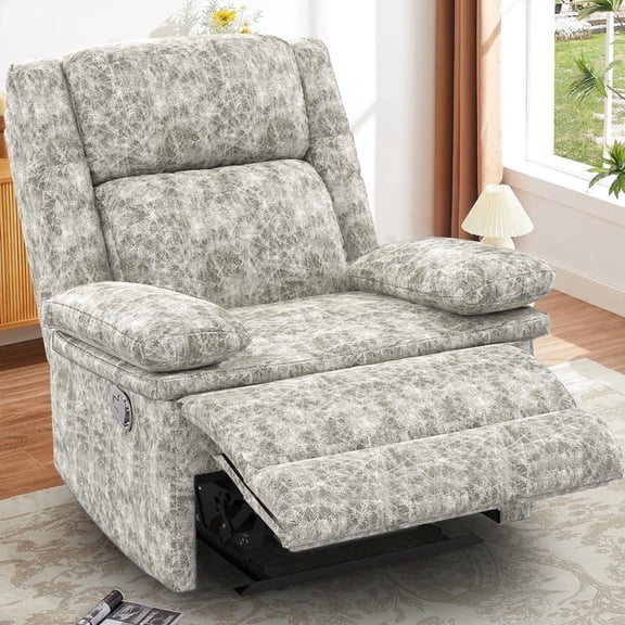 ODUMDUM Recliner Chair for Adults, Oversized Manual Pull Tab Reclining Chair, 2-Tier Cushions, Minimalist Style Single Sofa for Living Room, RV, Light Gray