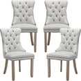 thumbnail image 1 of ODUSE-DAILY Beige Linen Dining Chairs Set of 4, Kitchen & Dining Room Chairs, Nailheads Tufted Chair, Sillas De Comedor, Fabric Upholstered, Wood Legs (Beige, 4 Pcs), 1 of 12