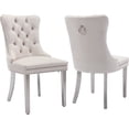 thumbnail image 1 of ODUSE-DAILY Beige Velvet Dining Chairs Set of 2, Kitchen & Dining Room Chairs, Tufted Dining Chairs, Fabric Upholstered, Chrome Silver Metal Legs (Beige, 2 Pcs), 1 of 12