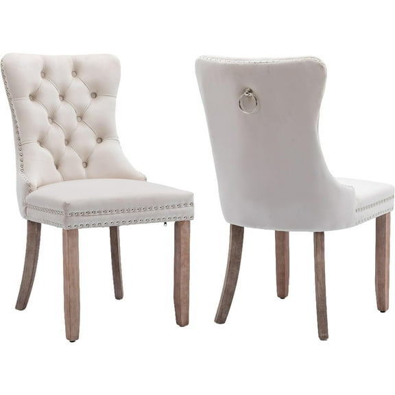 ODUSE-DAILY Beige Velvet Dining Chairs Set of 2, Kitchen & Dining Room Chairs, Tufted Dining Chairs, Fabric Upholstered, Solid Wood, Sillas De Comedor (Beige, 2 Pcs)