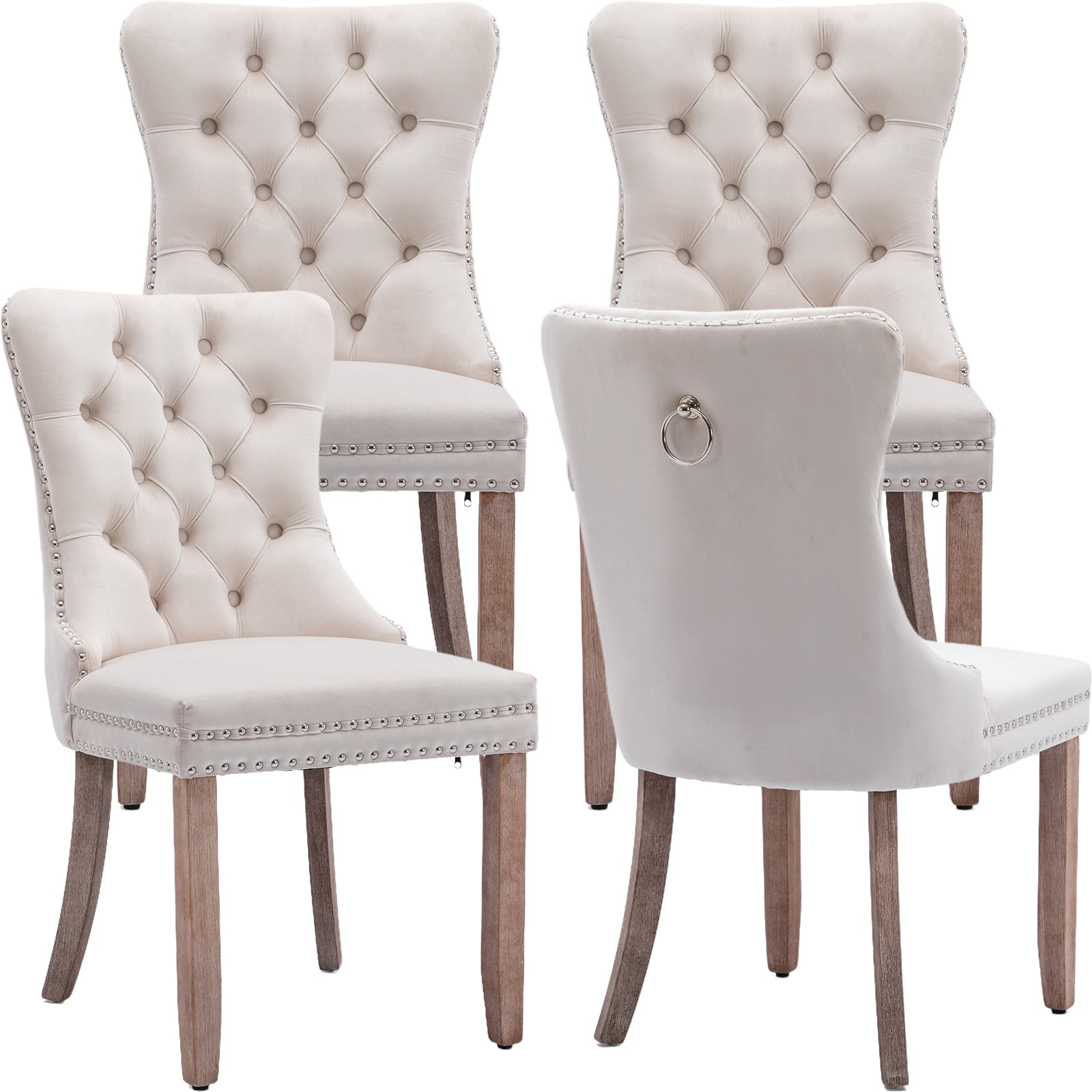 ODUSE-DAILY Beige Velvet Dining Chairs Set of 4, Tufted Upholstered ...