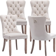 ODUSE-DAILY Beige Velvet Dining Chairs Set of 4, Kitchen & Dining Room Chairs, Tufted Dining Chairs, FabricUpholstered, Solid Wood, Sillas De Comedor Beige, 4 Pcs