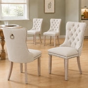 ODUSE-DAILY Beige Velvet Dining Chairs Set of 4, Kitchen & Dining Room Chairs, Tufted Dining Chairs, FabricUpholstered, Solid Wood, Sillas De Comedor Beige, 4 Pcs