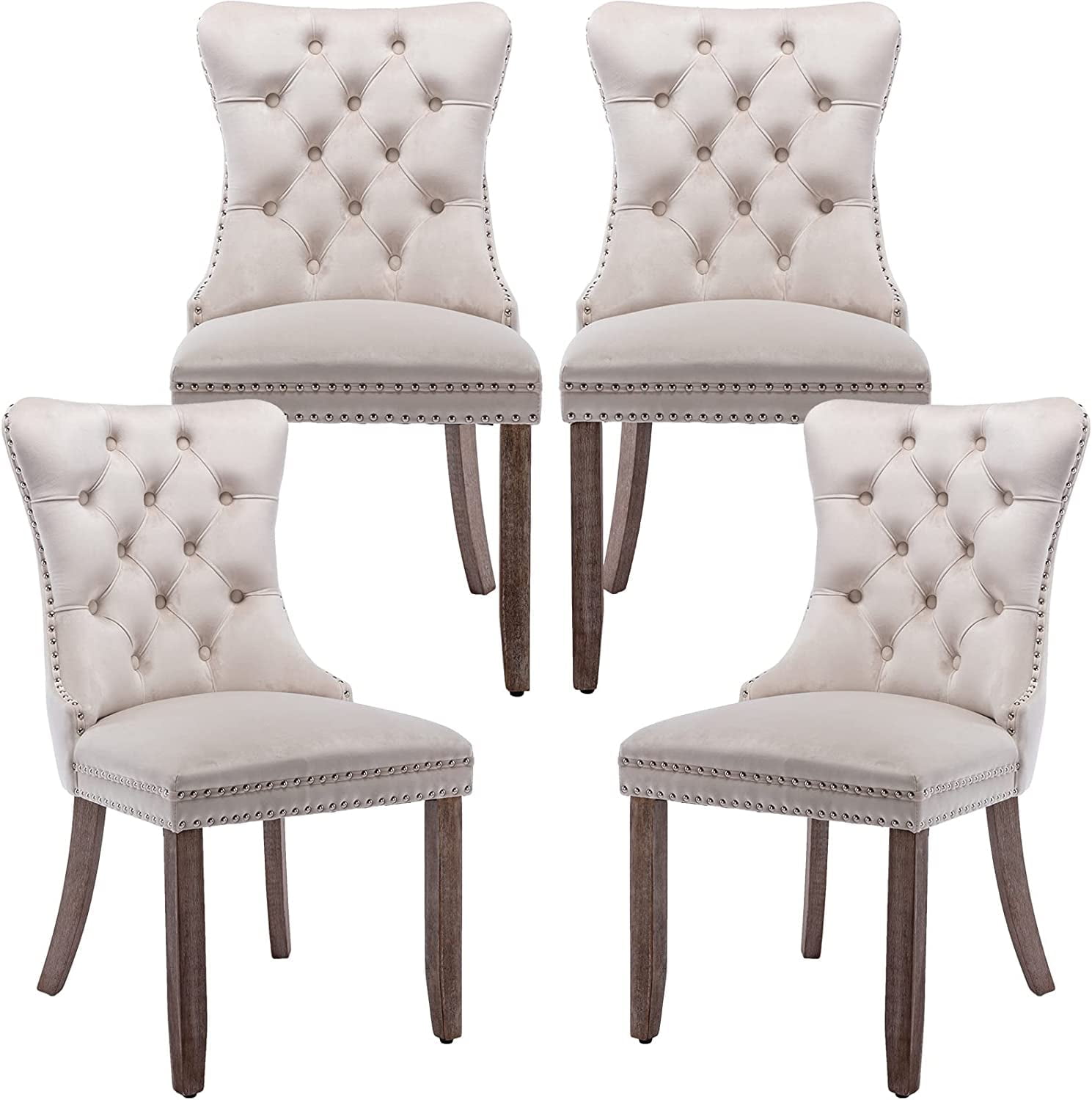 Beige Velvet Upholstered High Back Side Chair Set