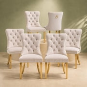ODUSE-DAILY Beige Velvet Dining Chairs Set of 6, Kitchen & Dining Room Chairs, Nailheads Tufted, Sillas De Comedor, Fabric Upholstered, Golden Metal Legs Beige, 6 Pcs