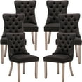 thumbnail image 1 of ODUSE-DAILY Black Linen Dining Chairs Set of 6, Kitchen & Dining Room Chairs, Nailheads Tufted Chair, Sillas De Comedor, Fabric Upholstered, Wood Legs (Black, 6 Pcs), 1 of 12