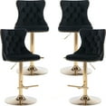 thumbnail image 1 of ODUSE-DAILY Black Velvet Bar Stools Set of 4 - Adjustable Swivel Counter Height Chairs with Tufted Back and Nailhead Trim for Kitchen Island Pub Restaurant (4Pcs, Gold Metal, Black), 1 of 12