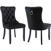 ODUSE-DAILY Black Velvet Dining Chairs Set of 2, Kitchen & Dining Room Chairs, Sillas De Comedor, Nailheads Tufted, Velvet Upholstered, Solid Wood Black, 2 Pcs