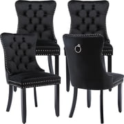 ODUSE-DAILY Black Velvet Dining Chairs Set of 4, Kitchen & Dining Room Chairs, Sillas De Comedor, Nailheads Tufted, Velvet Upholstered, Solid Wood Black, 4 Pcs