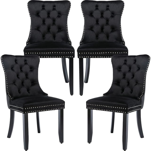 ODUSEDAILY Black Velvet Dining Chairs Set of 4, Kitchen & Dining Room