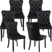 ODUSE-DAILY Black Velvet Dining Chairs Set of 6, Kitchen & Dining Room Chairs, Sillas De Comedor, Nailheads Tufted, Velvet Upholstered, Solid Wood Black, 6 Pcs