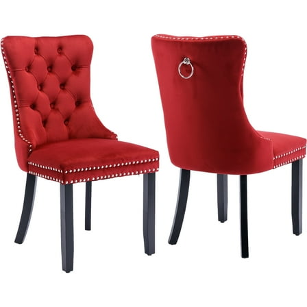ODUSE-DAILY Burgundy Velvet Dining Chairs Set of 2, Kitchen & Dining Room Chairs, Sillas De Comedor, Nailheads Tufted, Fabric Upholstered, Solid Wood (Wine Red, 2 Pcs)