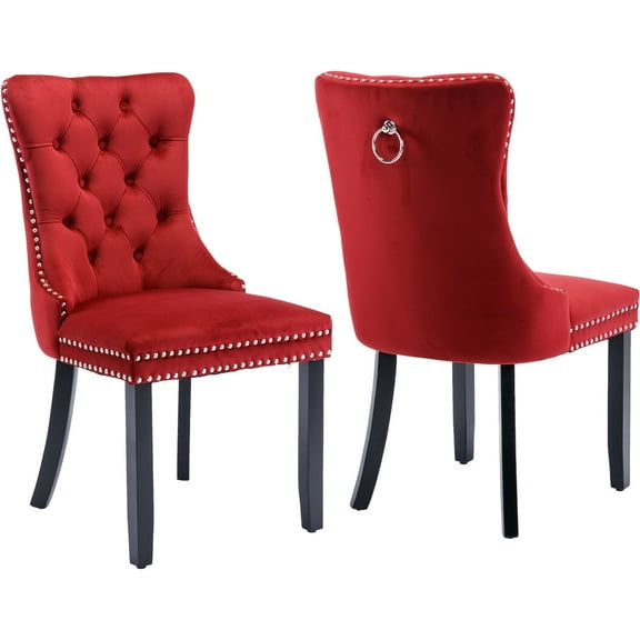 ODUSE-DAILY Burgundy Velvet Dining Chairs Set of 2, Kitchen & Dining Room Chairs, Sillas De Comedor, Nailheads Tufted, Fabric Upholstered, Solid Wood (Wine Red, 2 Pcs)