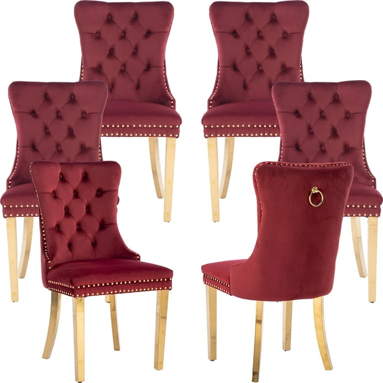 ODUSE-Daily Pcs Burgundy Velvet Dining Chairs, Upholstered