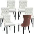 thumbnail image 1 of ODUSE-DAILY Dining Chairs Set of 6, Kitchen & Dining Room Chairs, Nailheads Tufted Chair, Sillas De Comedor, White PU & Pink Velvet Upholstered, Wood Legs (Two-Tone, 6 Pcs), 1 of 12
